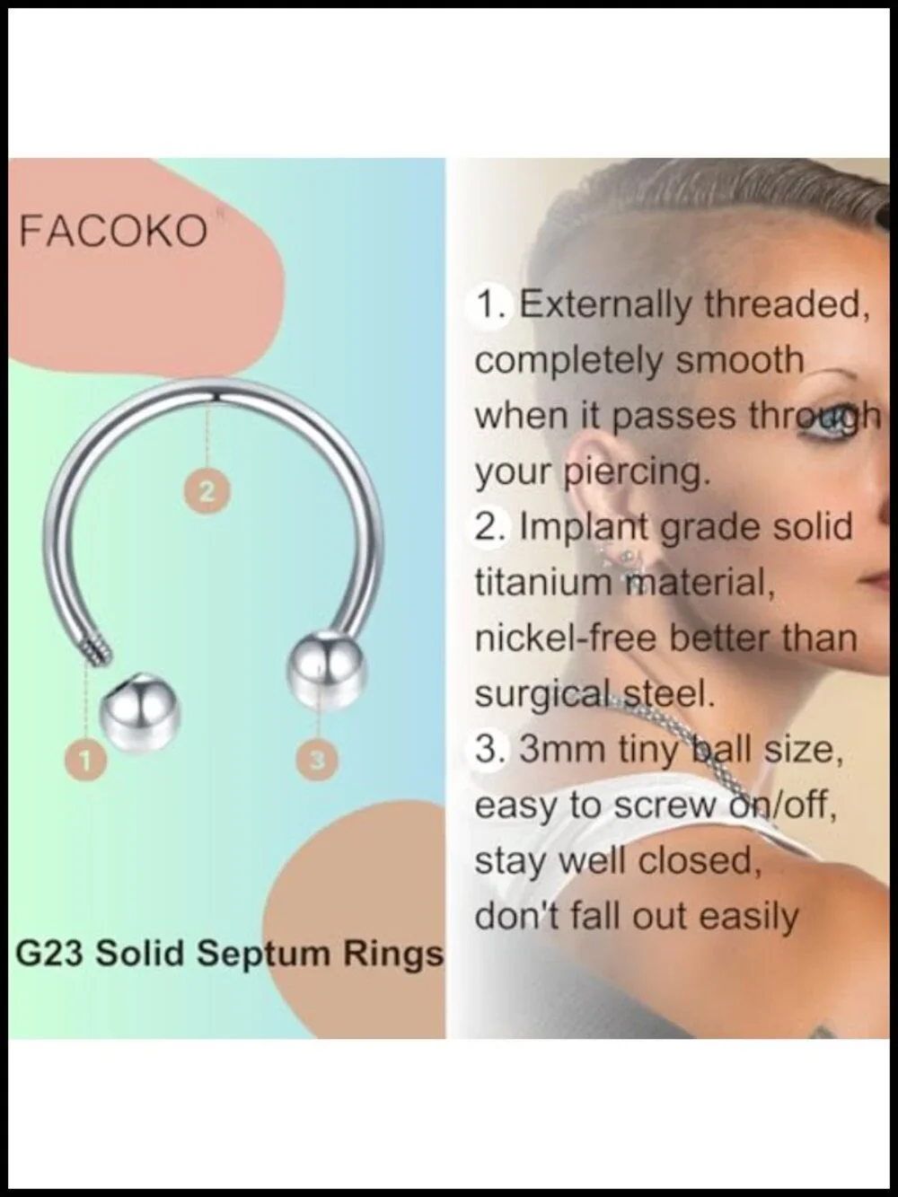 8-Piece 16G Titanium Horseshoe Septum Ring Set with Balls and Spikes, External